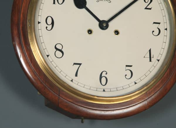 Antique 15″ Mahogany Smiths Railway Station / School Wall Clock (Chiming) - yolagray.com