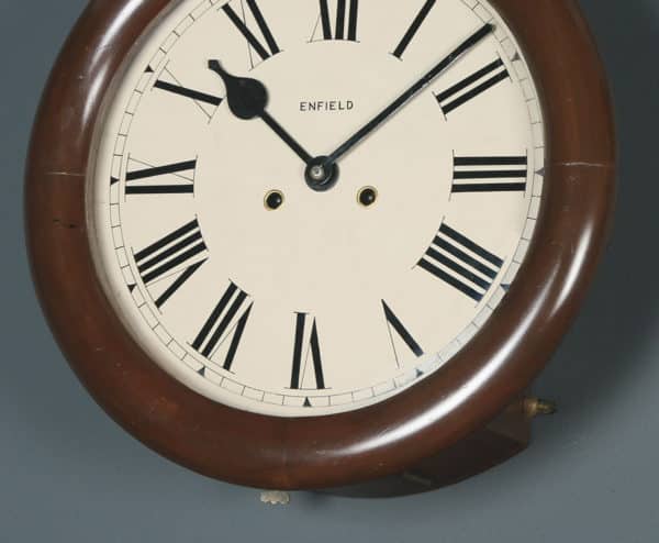Antique 14″ Mahogany Enfield Railway Station / School Round Dial Wall Clock (Chiming) - yolagray.com