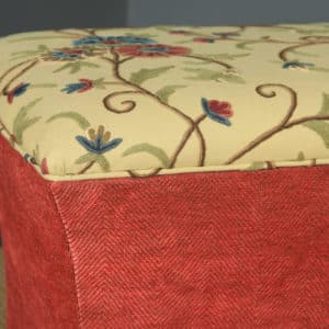 Large Antique English Victorian Mahogany & Crewel Work Upholstered Concave Ottoman Box Stool Trunk (Circa 1870) - yolagray.com