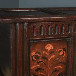 Antique English 17th Century Charles II Oak Inlaid Triple Panel Yorkshire Coffer (Circa 1680) - yolagray.com