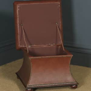 Antique English Victorian Mahogany Brown Leather Upholstered Concave Ottoman Box (Circa 1870) - yolagray.com