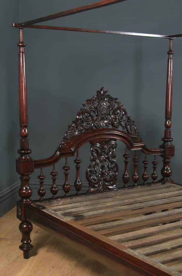 Antique 5ft 9” Victorian Anglo-Indian Colonial Raj King Size Four Poster Bed (Circa 1880) - yolagray.com