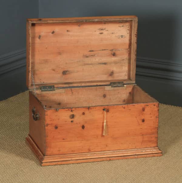 Small Antique English Victorian Pine Trunk Blanket Box / Chest / Coffee Table (Circa 1880) - yolagray.com