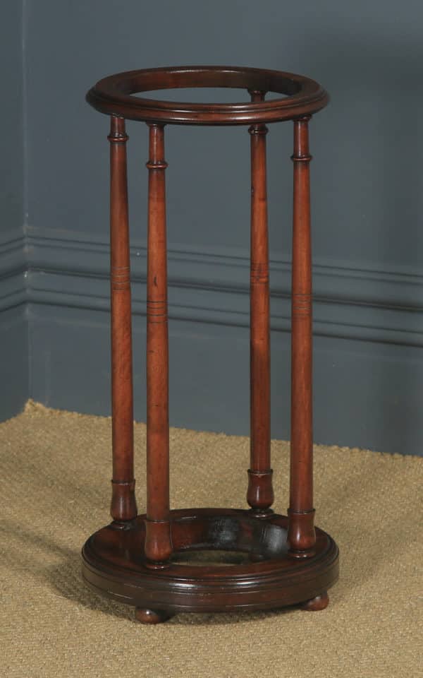 Antique English Victorian Mahogany Circular Stick & Umbrella Hall / Snooker Cue Stand (Circa 1860) - yolagray.com