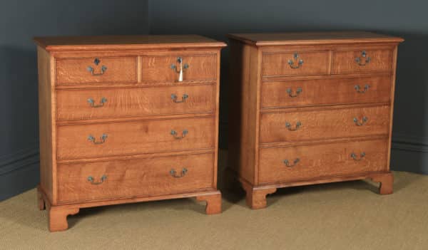 Pair of English 18th Century Georgian Style Oak Chests of Drawers by Bryn Hall (Circa 1995) - yolagray.com