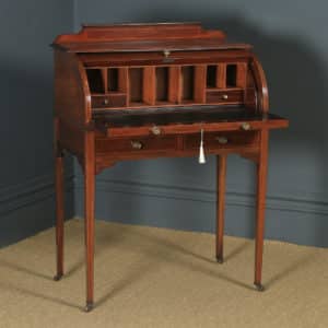 Antique English Edwardian Mahogany & Leather Cylinder Office Roll Top Writing Table / Desk (Circa 1905) - yolagray.com