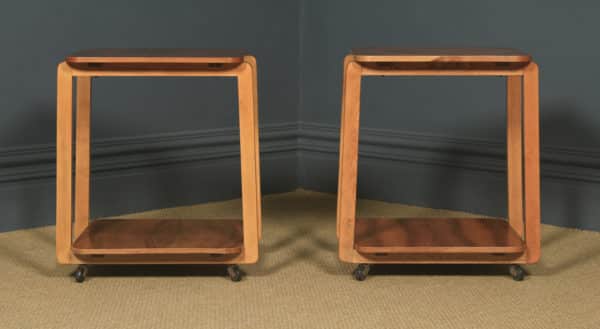 Pair of Art Deco English Walnut Square Two Tier Occasional Coffee Bedside Side Tables (Circa 1930 - 1940) - yolagray.com