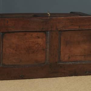 Antique English 18th Century Georgian Oak Joined & Panelled Coffer Chest Blanket Box Trunk (Circa 1720) - yolagray.com