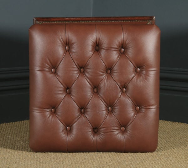 Antique English Victorian Mahogany Brown Leather Upholstered Concave Ottoman Box (Circa 1870) - yolagray.com