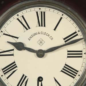 Antique 12″ Mahogany Ansonia Railway Station / School Round Dial Wall Clock (Timepiece) - yolagray.com