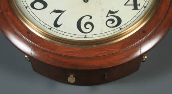 Antique 16" Mahogany Anglo Swiss Admiral Railway Station / School Round Dial Wall Clock (Timepiece) - yolagray.com