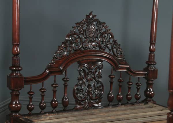 Antique 5ft 9” Victorian Anglo-Indian Colonial Raj King Size Four Poster Bed (Circa 1880) - yolagray.com