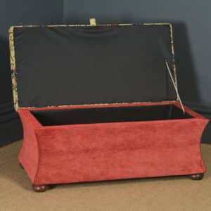 Antique English Victorian Mahogany & Crewel Work Concave Ottoman Box Stool Trunk (Circa 1870) - yolagray.com