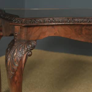 Antique English Queen Anne Style Carved Burr Walnut & Glass Coffee Table (Circa 1920) - yolagray.com