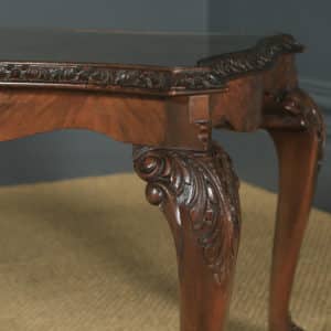 Antique English Queen Anne Style Carved Burr Walnut & Glass Coffee Table (Circa 1920) - yolagray.com