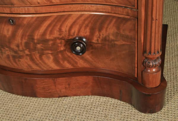 Antique English Victorian Flame Mahogany Serpentine Chest of Drawers (Circa 1860) - yolagray.com