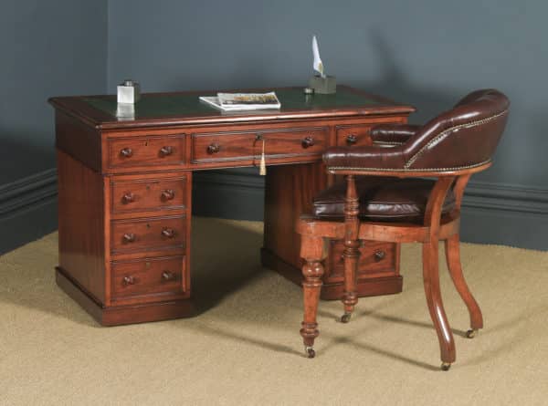 Antique English Victorian 4ft Mahogany & Leather Pedestal Office Desk (Circa 1860) - yolagray.com