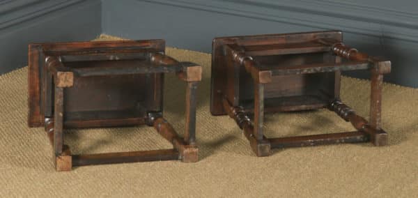 Antique English Pair of 17th Century Style Solid Oak Joint Stools / Side Tables (Circa 1920) - yolagray.com