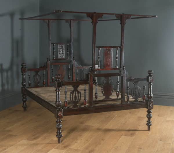 Antique 5ft Victorian Anglo-Indian King-Size Bombay Four Poster Bed (Circa 1880) - yolagray.com
