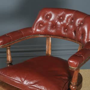 Antique English Victorian Oak & Red Leather Revolving Office Desk Arm Chair (Circa 1880) - yolagray.com