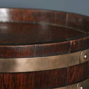 Antique English Victorian Oak & Brass Bound Butter Barrel Stool / Seat Bucket by R. A. Lister & Co. (Circa 1890) - yolagray.com