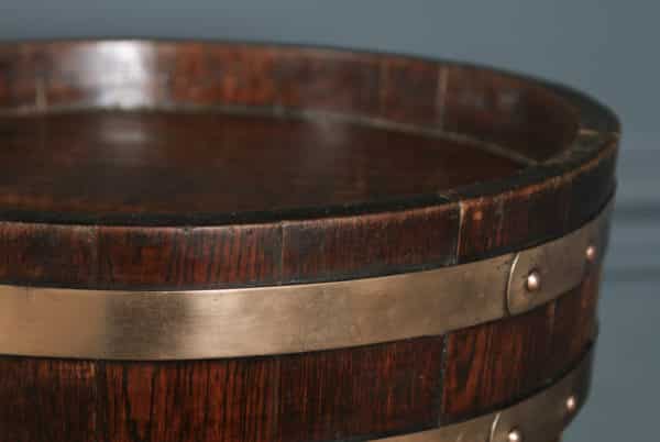 Antique English Victorian Oak & Brass Bound Butter Barrel Stool / Seat Bucket by R. A. Lister & Co. (Circa 1890) - yolagray.com