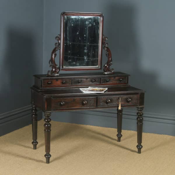 Antique Victorian Anglo Indian Colonial Ebonised Teak Dressing Table with Mirror (Circa 1870) - yolagray.com