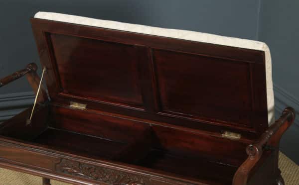 Antique English Victorian Mahogany Piano / Music / Duet Stool (Circa 1880) - yolagray.com