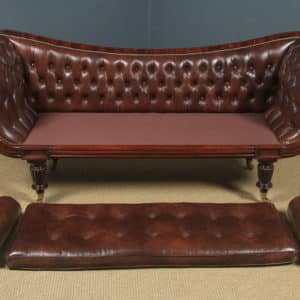 Antique English William IV Mahogany & Brown Leather Double Ended Couch / Settee / Sofa (Circa 1830) - yolagray.com