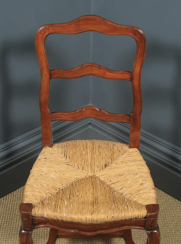 Antique French Set of 6 Six Louis XV Style Cherry Wood Ladder Back Kitchen Dining Chairs (Circa 1860) - yolagray.com