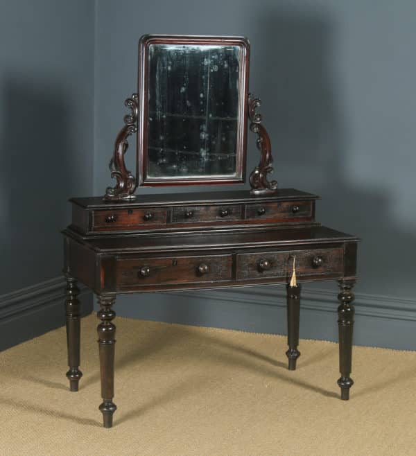 Antique Victorian Anglo Indian Colonial Ebonised Teak Dressing Table with Mirror (Circa 1870) - yolagray.com