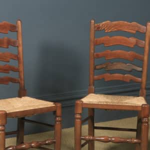 Set of Four Victorian Style Ash, Elm & Beech Ladder Back Farmhouse Kitchen Dining Chairs (Circa 1970) - yolagray.com