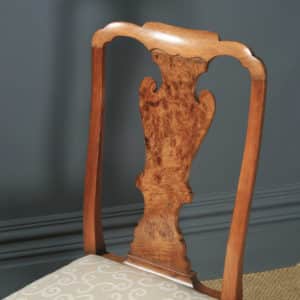 Antique English Victorian Queen Anne Style Burr Walnut Dining / Side / Office Desk Chair (Circa 1890) - yolagray.com