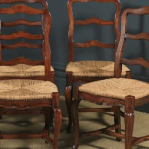 Antique French Set of 6 Six Louis XV Style Cherry Wood Ladder Back Kitchen Dining Chairs (Circa 1860) - yolagray.com