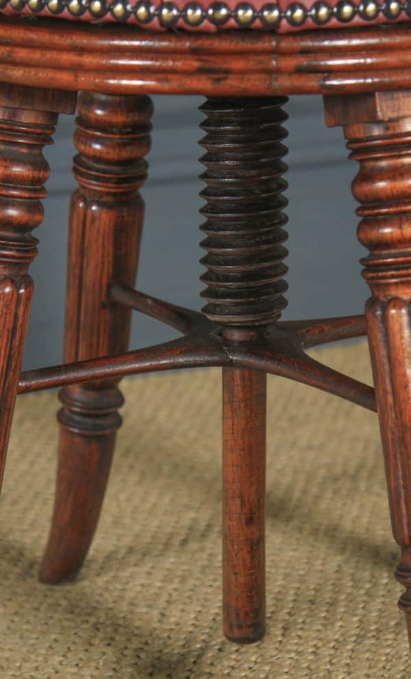 Antique English Regency Oak & Leather Revolving Adjustable Piano Music Stool (Circa 1830) - yolagray.com