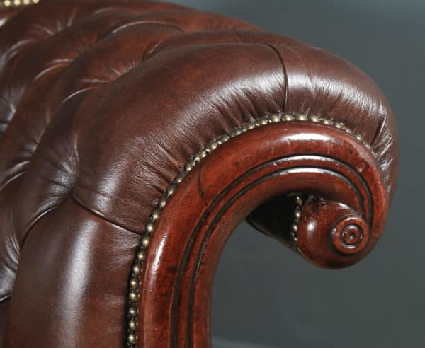 Antique English William IV Mahogany & Brown Leather Double Ended Couch / Settee / Sofa (Circa 1830) - yolagray.com