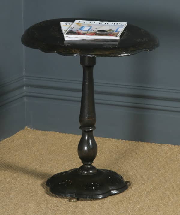 Antique English Victorian Black Ebonised Chinoiserie Papier Mâché Folding Occasional Tripod Table (Circa 1870) - yolagray.com