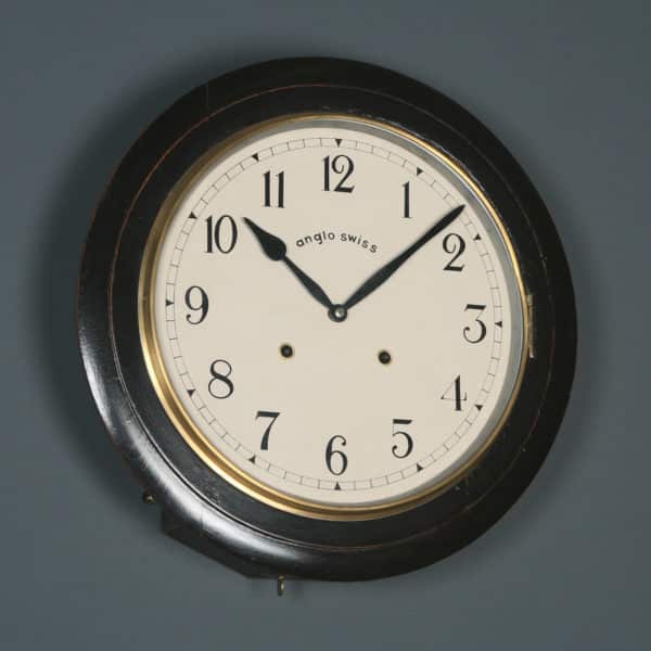 Antique 16" Mahogany Anglo Swiss Railway Station / School Round Dial Wall Clock (Chiming) - yolagray.com