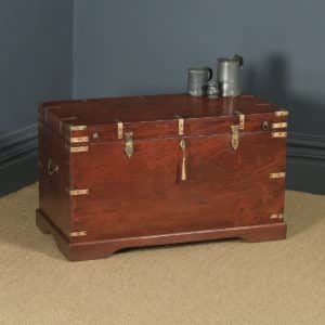 Large Antique Victorian Anglo Indian Colonial Campaign Teak & Brass Chest / Trunk (Circa 1870) - yolagray.com