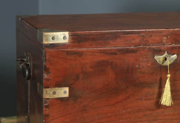 Antique Anglo-Indian Victorian Colonial Teak & Brass Mounted Campaign Chest / Trunk / Box (Circa 1870) - yolagray.com