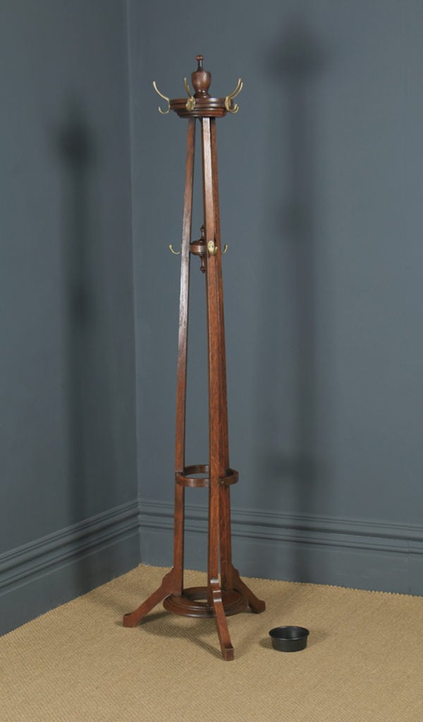 Antique George V Oak & Brass Arts & Crafts Revolving Coat, Hat, Stick & Umbrella Hall Stand (Circa 1920) - yolagray.com