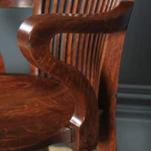 Antique English Edwardian Oak Office Desk Arm Chair (Circa 1910) - yolagray.com