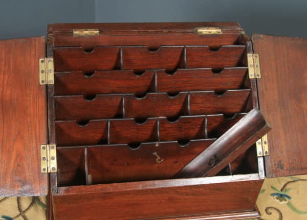 Antique Anglo-Indian Victorian Campaign Teak Waterfall Stationery Writing Box / Letter Rack (Circa 1880) - yolagray.com