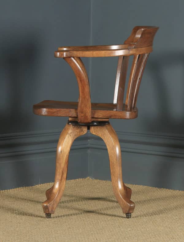 Antique English Edwardian Beech, Birch & Elm Revolving Office Desk Arm Chair (Circa 1910) - yolagray.com