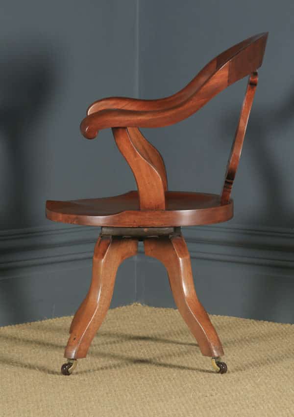 Antique English Victorian Mahogany Revolving Office Desk Arm Chair (Circa 1870) - yolagray.com