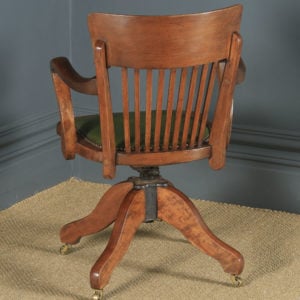 Antique English Edwardian Beech & Green Leather Revolving Office Desk Arm Chair (Circa 1910) - yolagray.com