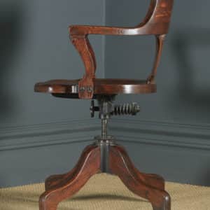 Antique English Edwardian Solid Oak Revolving Office Desk Arm Chair (Circa 1910) - yolagray.com