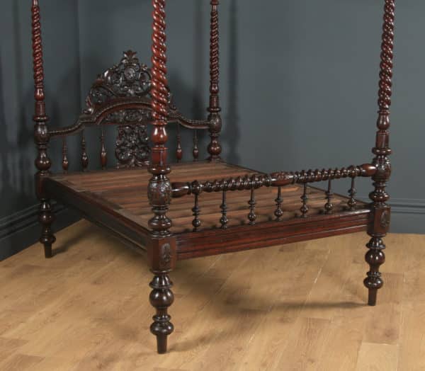 Antique 4ft 6” Victorian Anglo-Indian Colonial Raj Double Size Four Poster Bed (Circa 1880) - yolagray.com