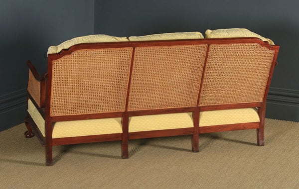 Antique English George V Chippendale Style Three Piece Mahogany & Cane Bergere Couch Settee Sofa Lounge Suite (Circa 1930) - yolagray.com