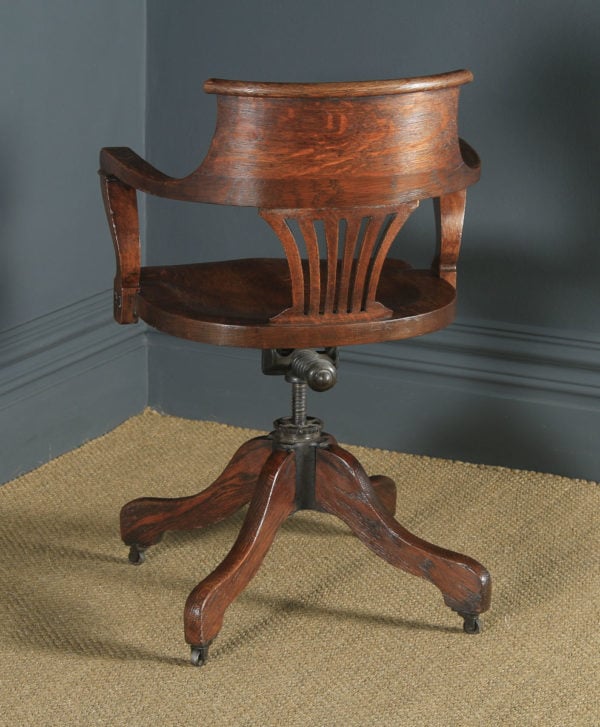 Antique English Edwardian Solid Oak Revolving Office Desk Arm Chair (Circa 1910) - yolagray.com